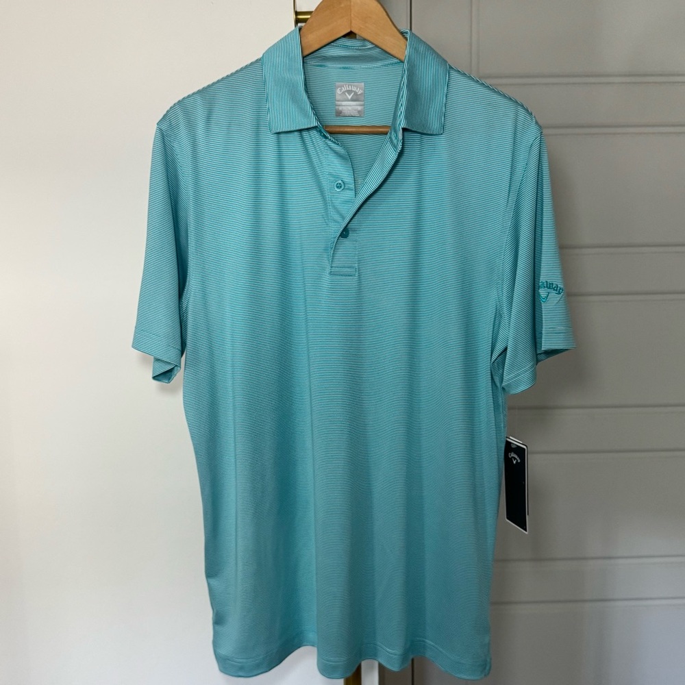 Men's Golf Short Sleeve Stripe Opti Dry Stretch Sun Protection Polo Shirt Size M